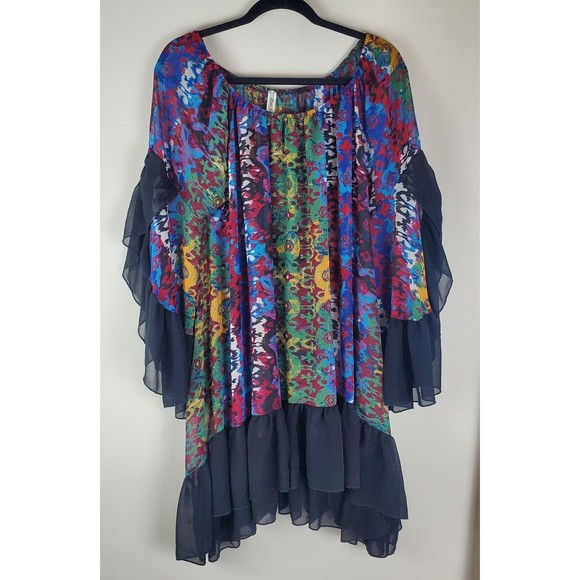 2 Tee Couture Sheer Asymmetrical Dress Multicolor Size Medium - Picture 1 of 5